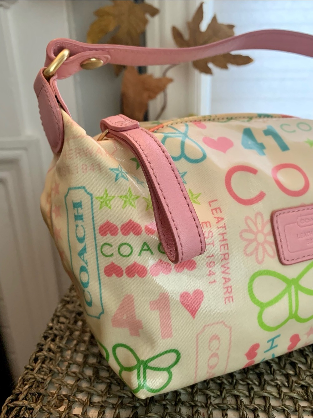 Vintage CoachY2K Rainbow Graffiti ButterflyMini Demi Bag Pochette Pink Leather - Picture 2 of 11